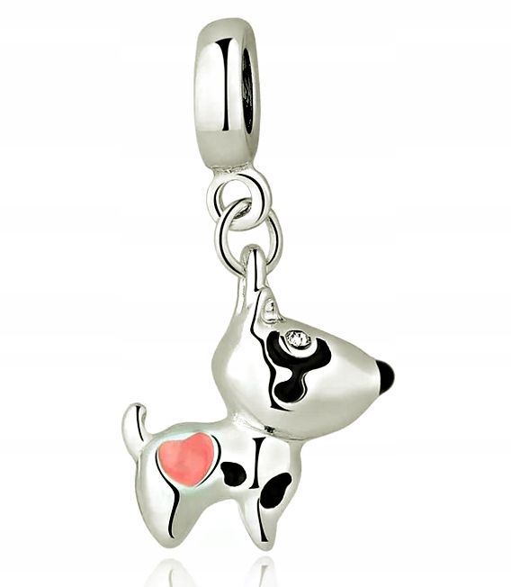  Md charms anhänger hündchen herz grau hund chihuahua steine | s925