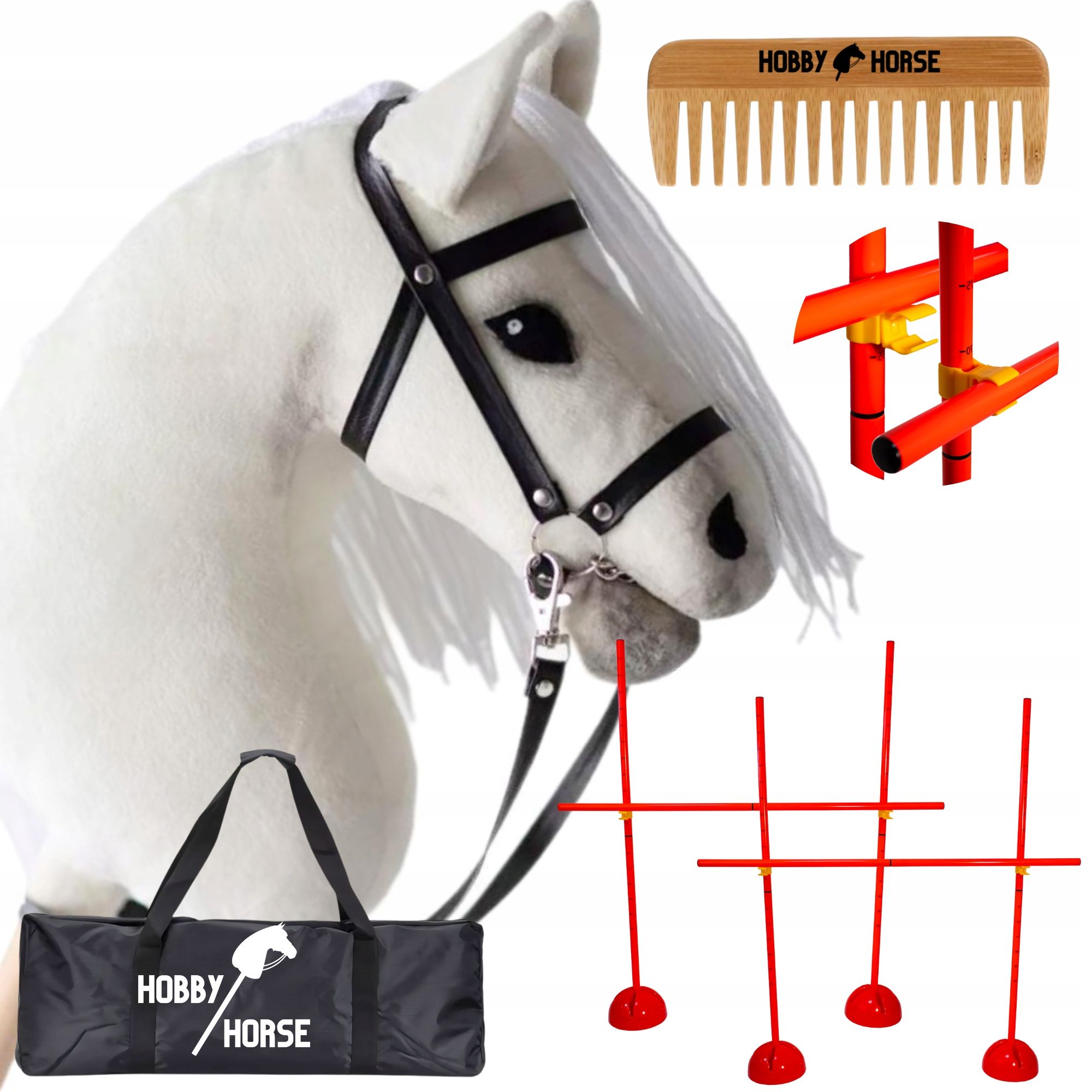  Komplektas hobbis horse arklys su kotu a3 2x kliūtis šokinėjimui 120cm šukos