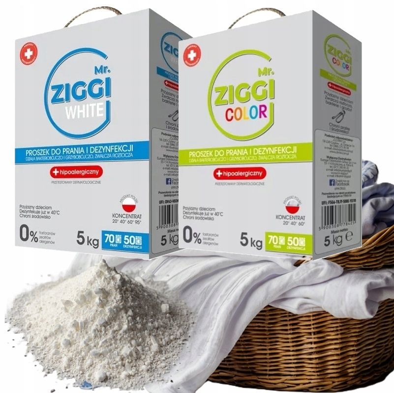 Ponas. ziggi skalbimo milteliai hipoalerginis komplektas baltai spalvai i spalvų 2x5kg