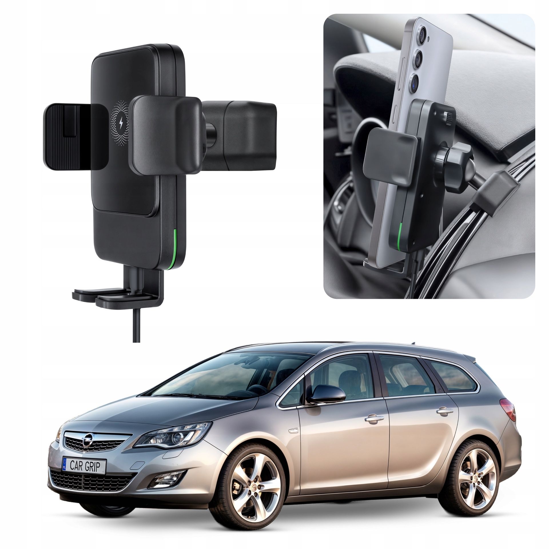  Gravitacinis laikiklis su įkrovimu qc 3.0 į opel astra j (2009-2019)
