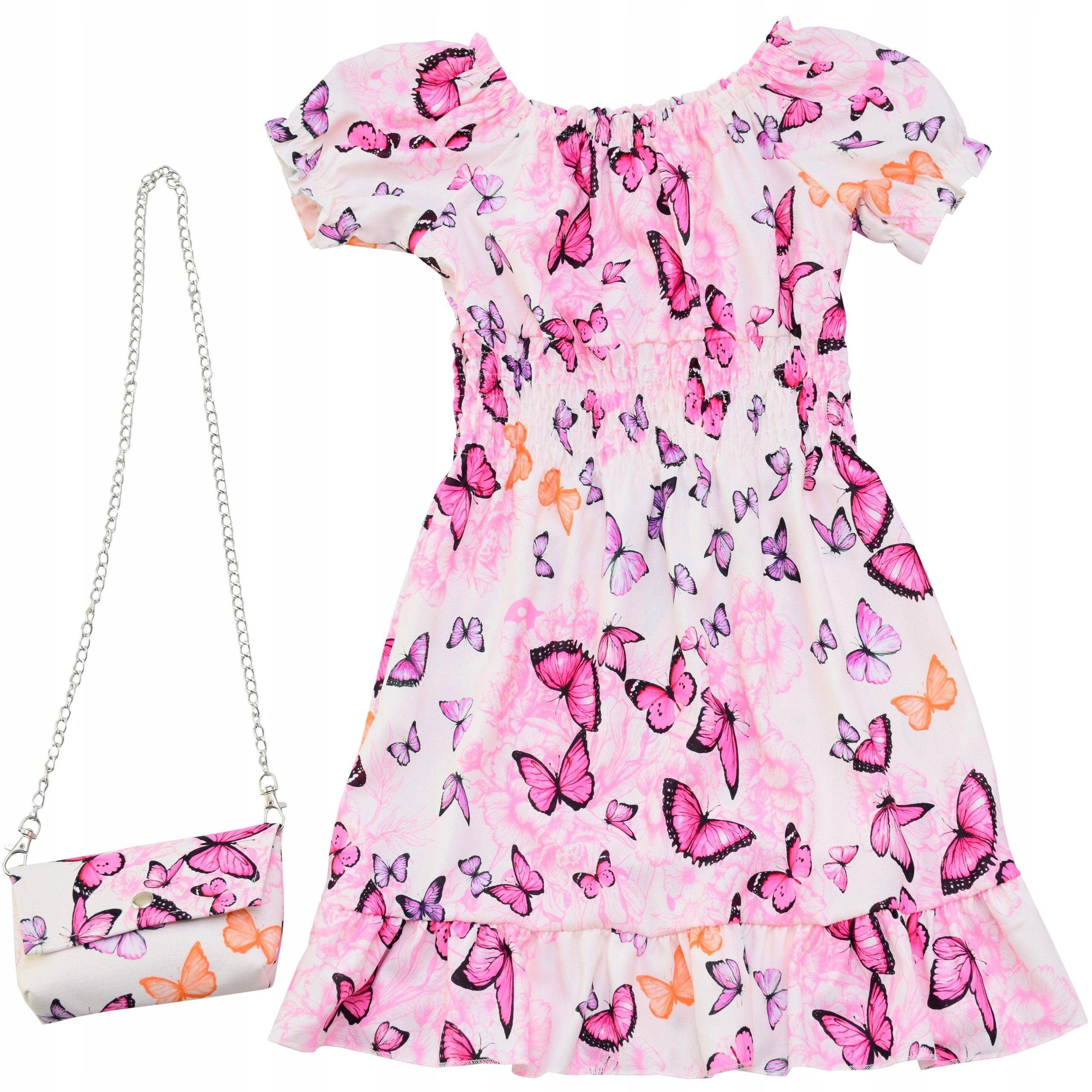  Kleid für mädchen blau mit blumen handtasche schleife sommer elegant 12 lal