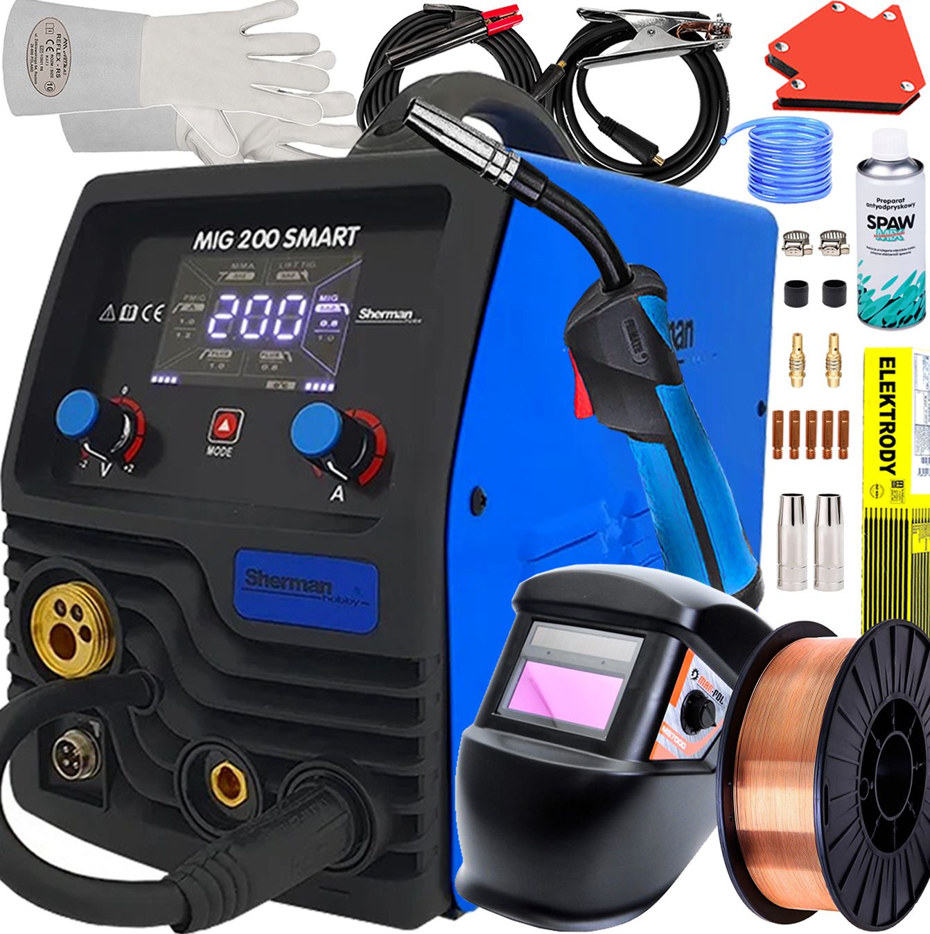  Inverterinis suvirinimo aparatas mig sherman mig 200 smart sinergija 200a tig mma