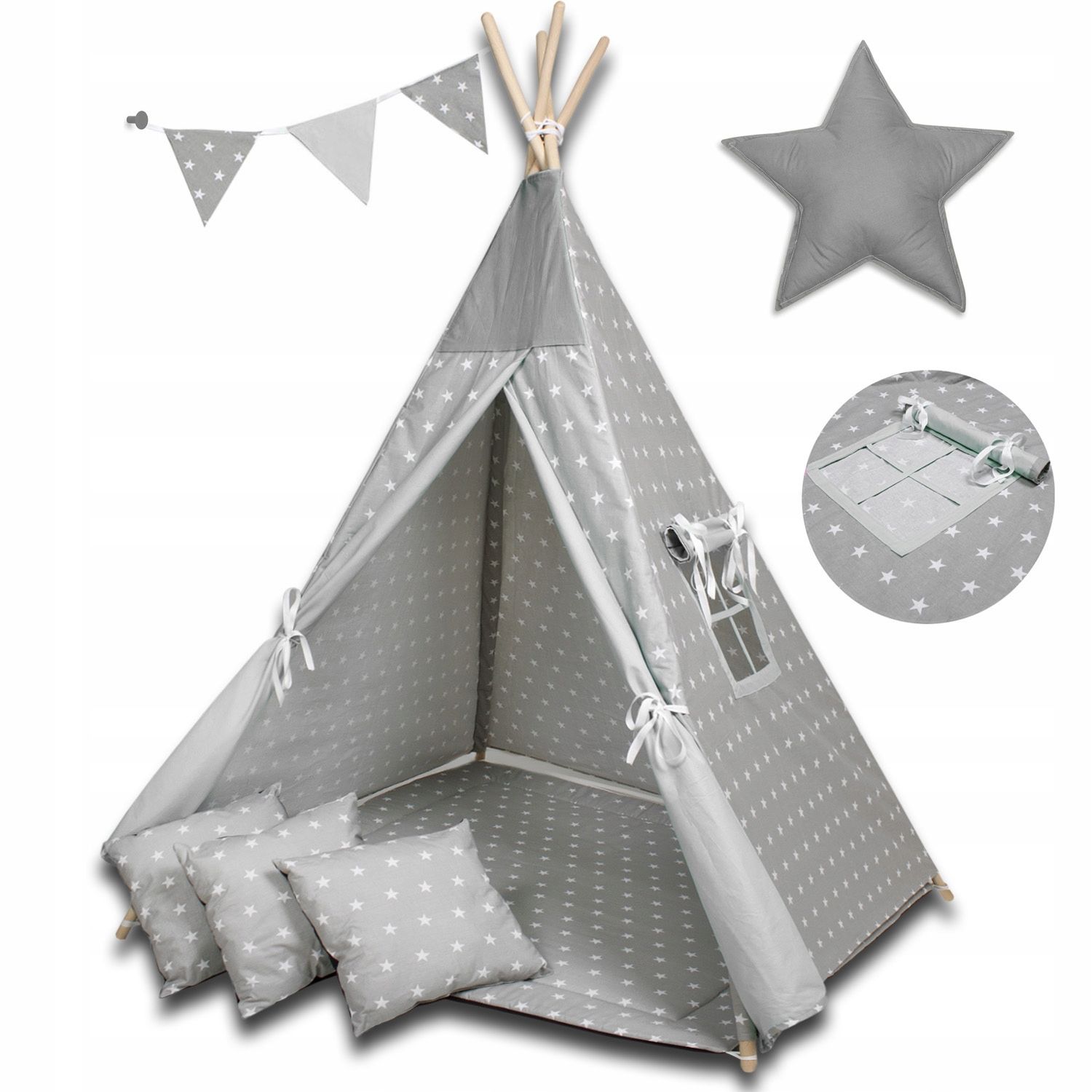  Detský stan tipi zelený w jeleň, vigvam, teepee, vankúš gewiazda