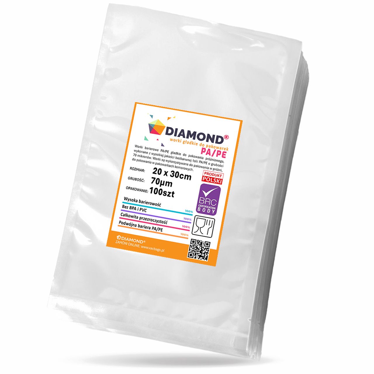  Vacuum bags vacuum diamond 20x30cm smooth pa/pe for food packaging