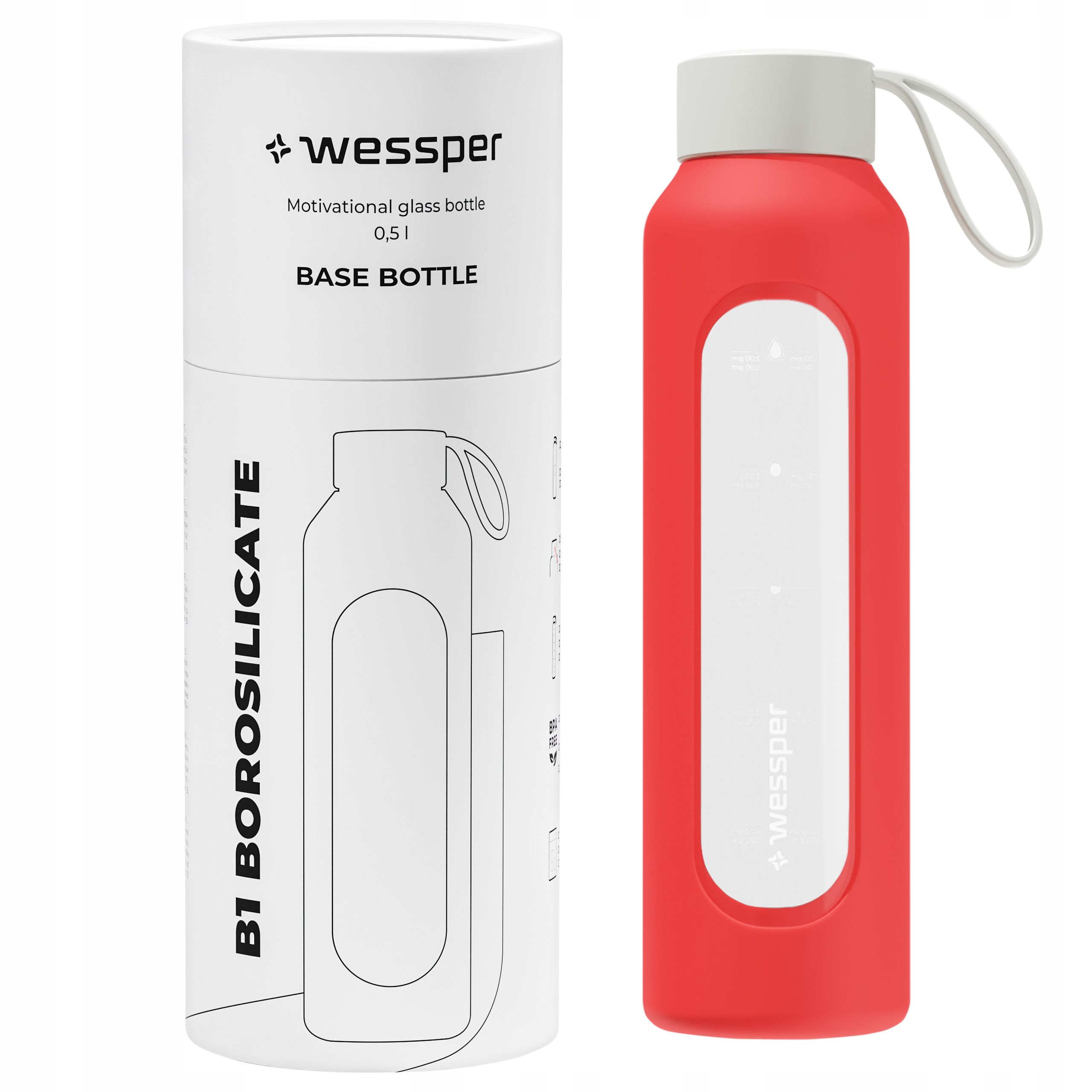  Wessper b1 glass bottle for water with meter + silicone lid 500ml