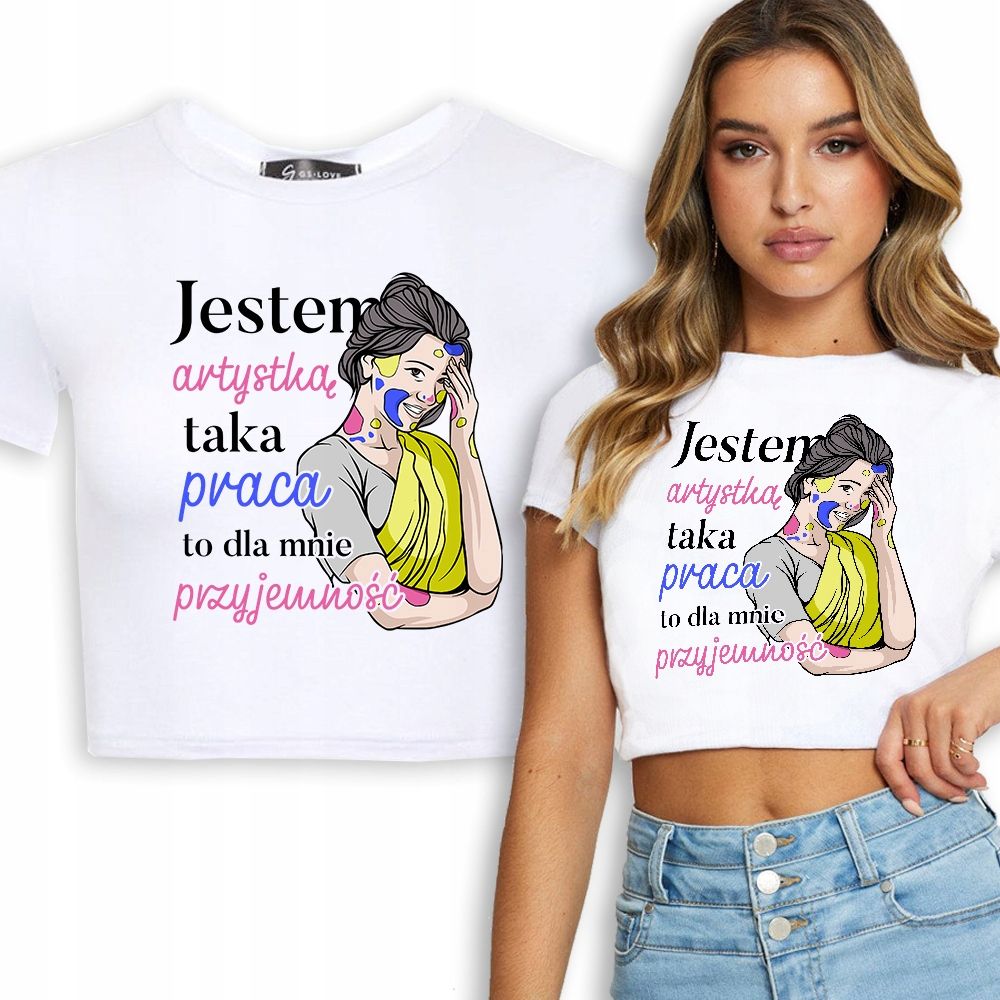  T-shirt kurz crop weiß mermaid muster - s