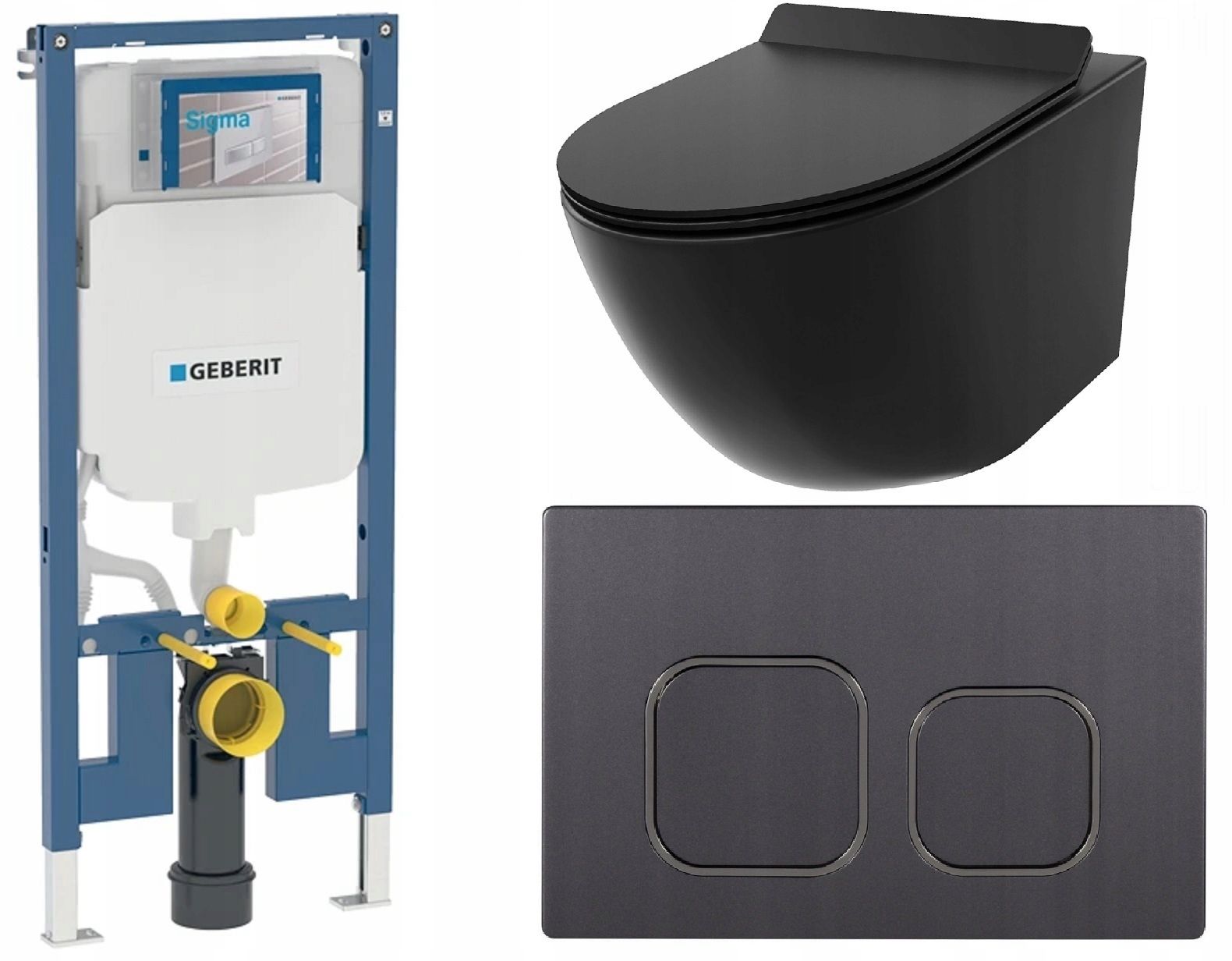  Wc rāmja komplekts geberit + atslēga + tualetes pods melns matēts + dēlis w/o+fresh
