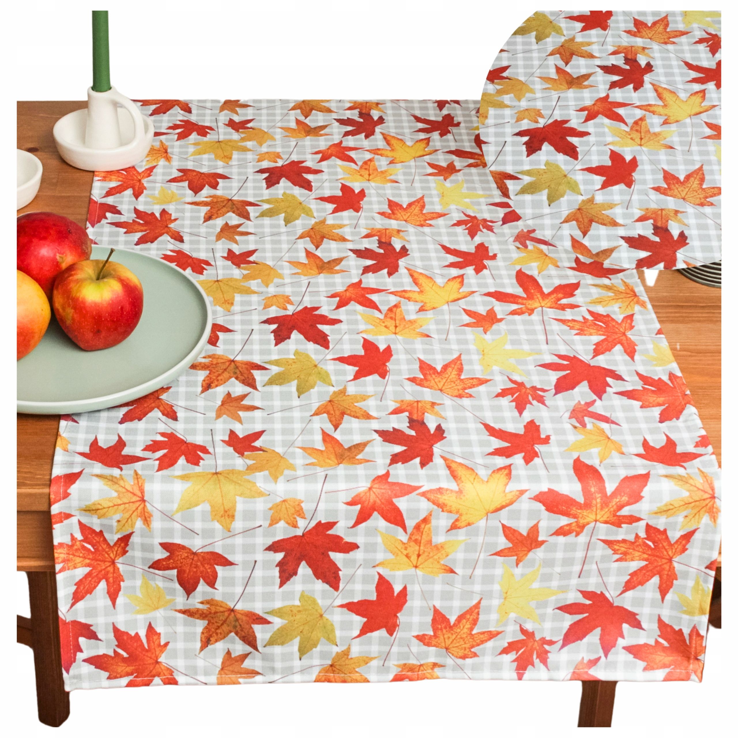  Autumn table runner on the table 60x120 cm yellow orange color squirrel hedgehog