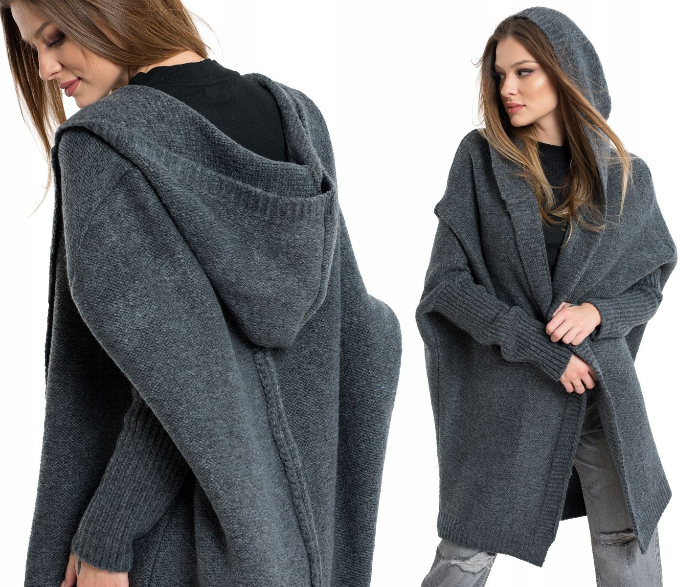  Neiro sveter voľného strihu kardigan s kapucňou oversize