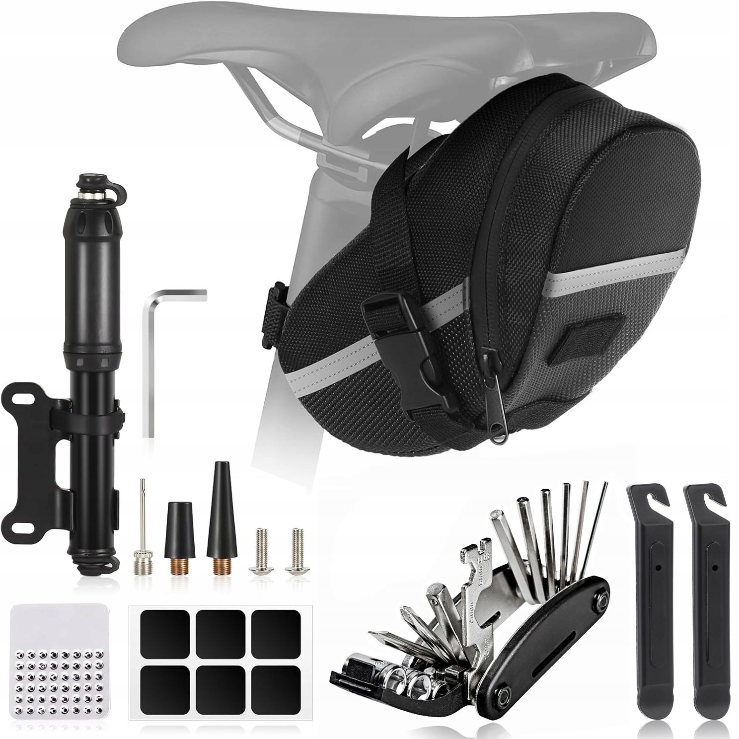  Multifunktionsset fahrrad tasche multifunktionswerkzeug patches löffel reifenpumpe