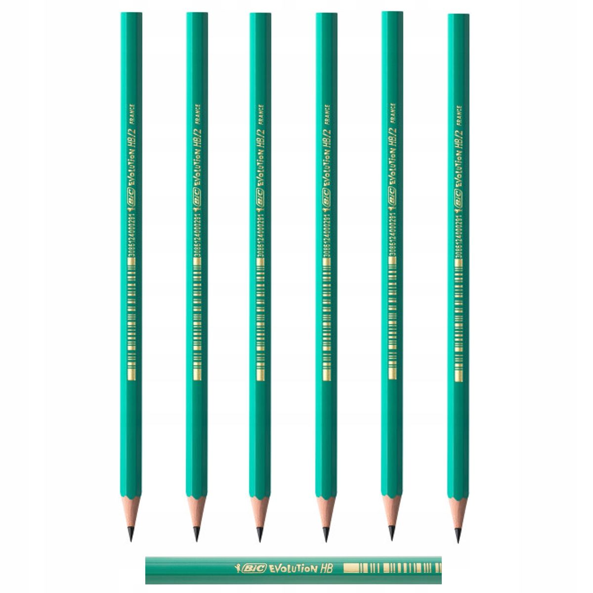  6 pcs. x pencil bic evolution original hb/2 from resin bezdrzewnej