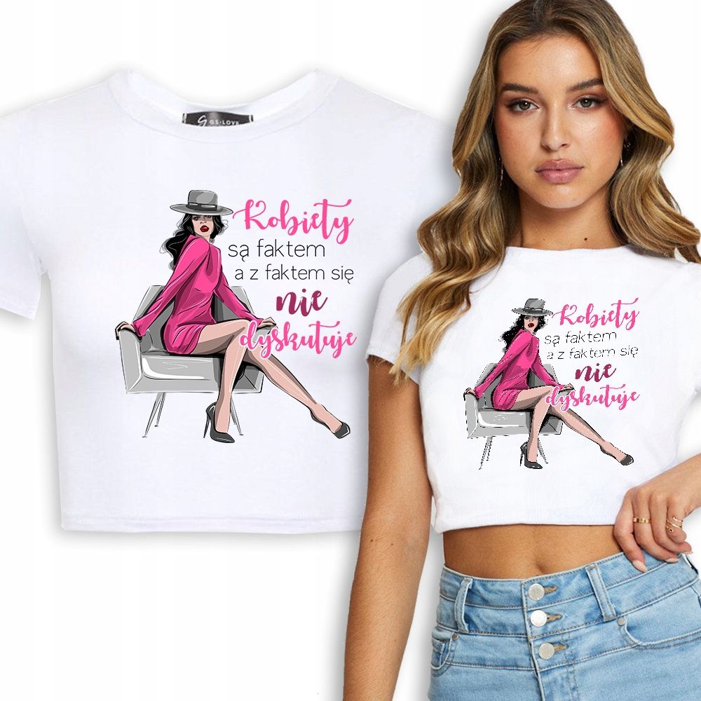  T-shirt kurz crop weiß mermaid muster - s