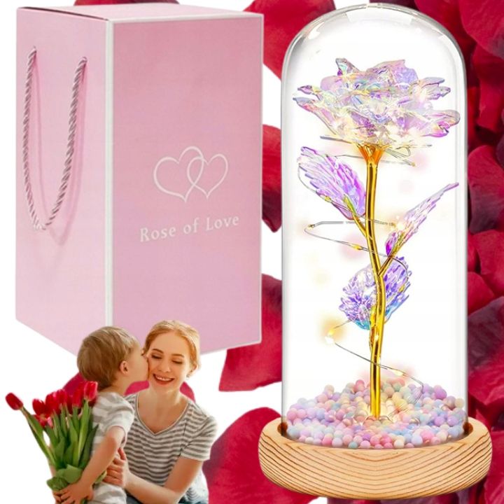  Golden amžina rožė stikle led šviečianti idėja dovanai moters diena +box