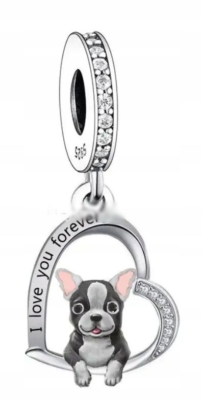  Md charms anhänger hündchen herz grau hund chihuahua steine | s925