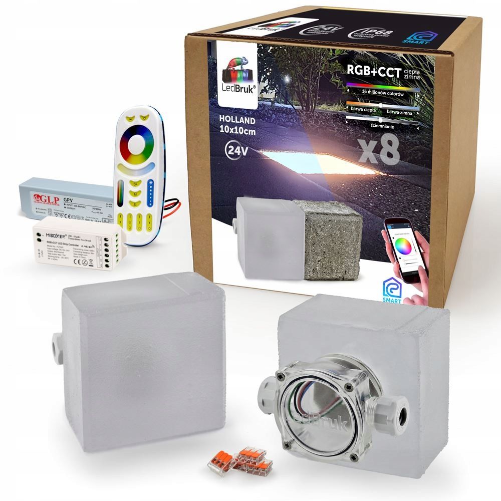  14x ledbruk šviečiančios trinkelės 10x10 rgb + cct