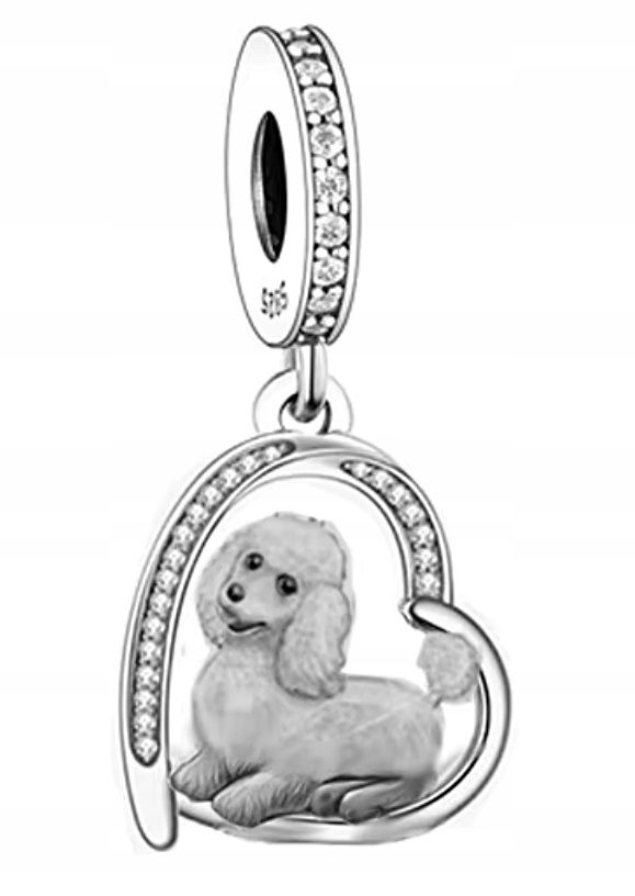  Md charms anhänger hündchen herz grau hund chihuahua steine | s925