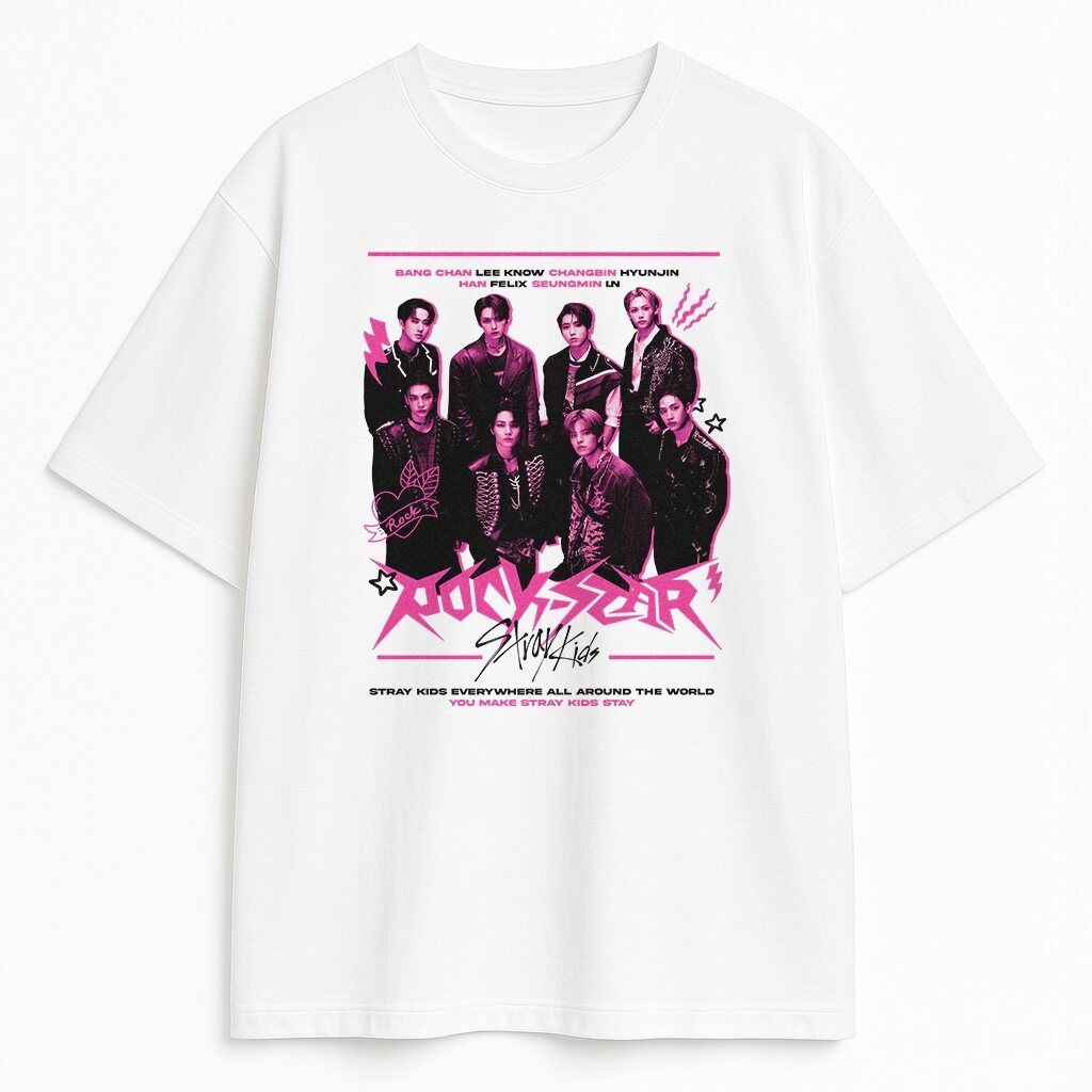  T-shirt stray kids skz k-pop ate rockstar fan merch t-shirt xs 3racha