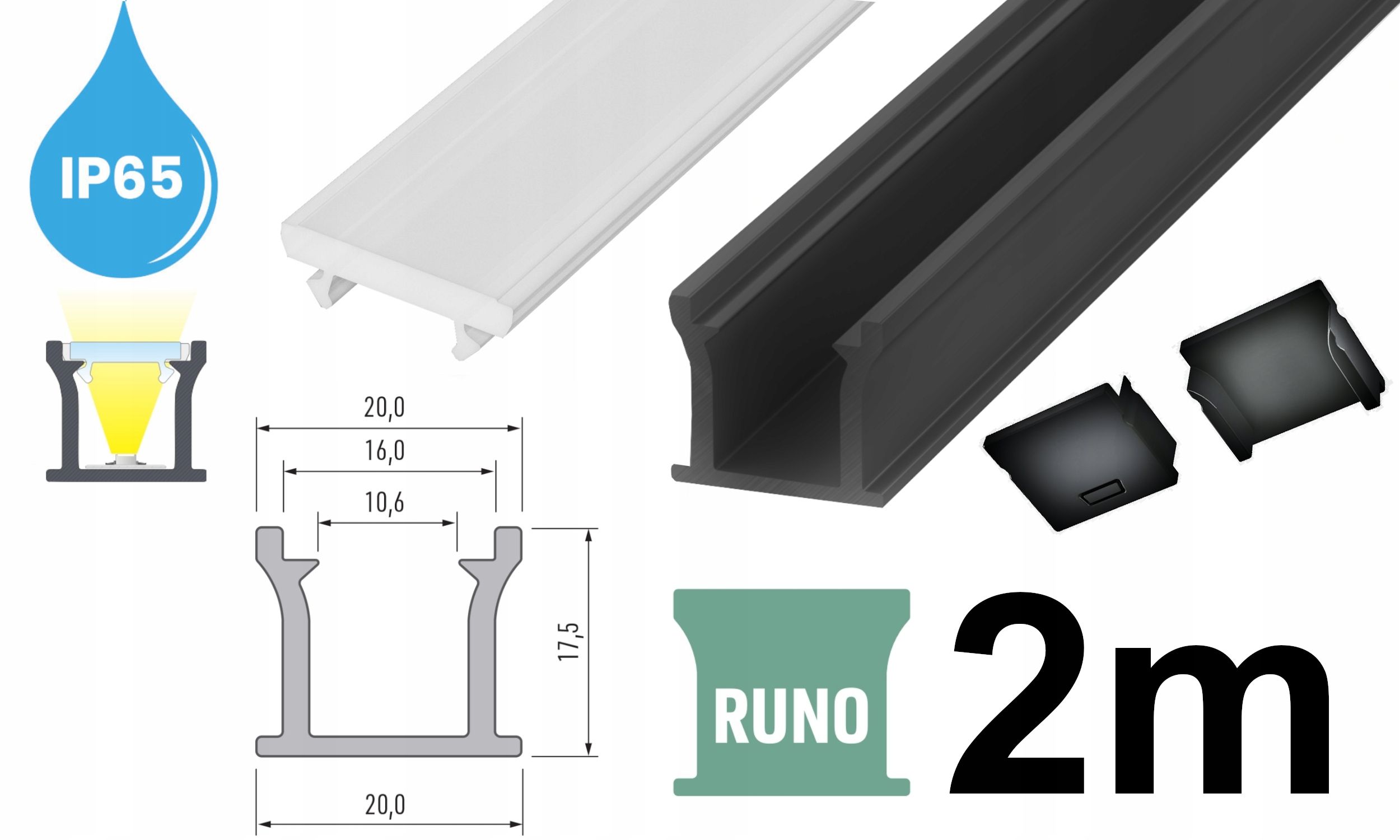  Profils led ūdensizturīgs ip65 ip67 terra sudrabs 2m