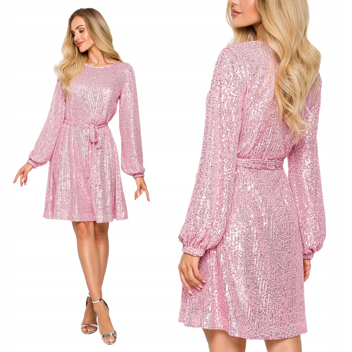  Feminin kleid abend puffärmel pudrig mit glitzer 38 m