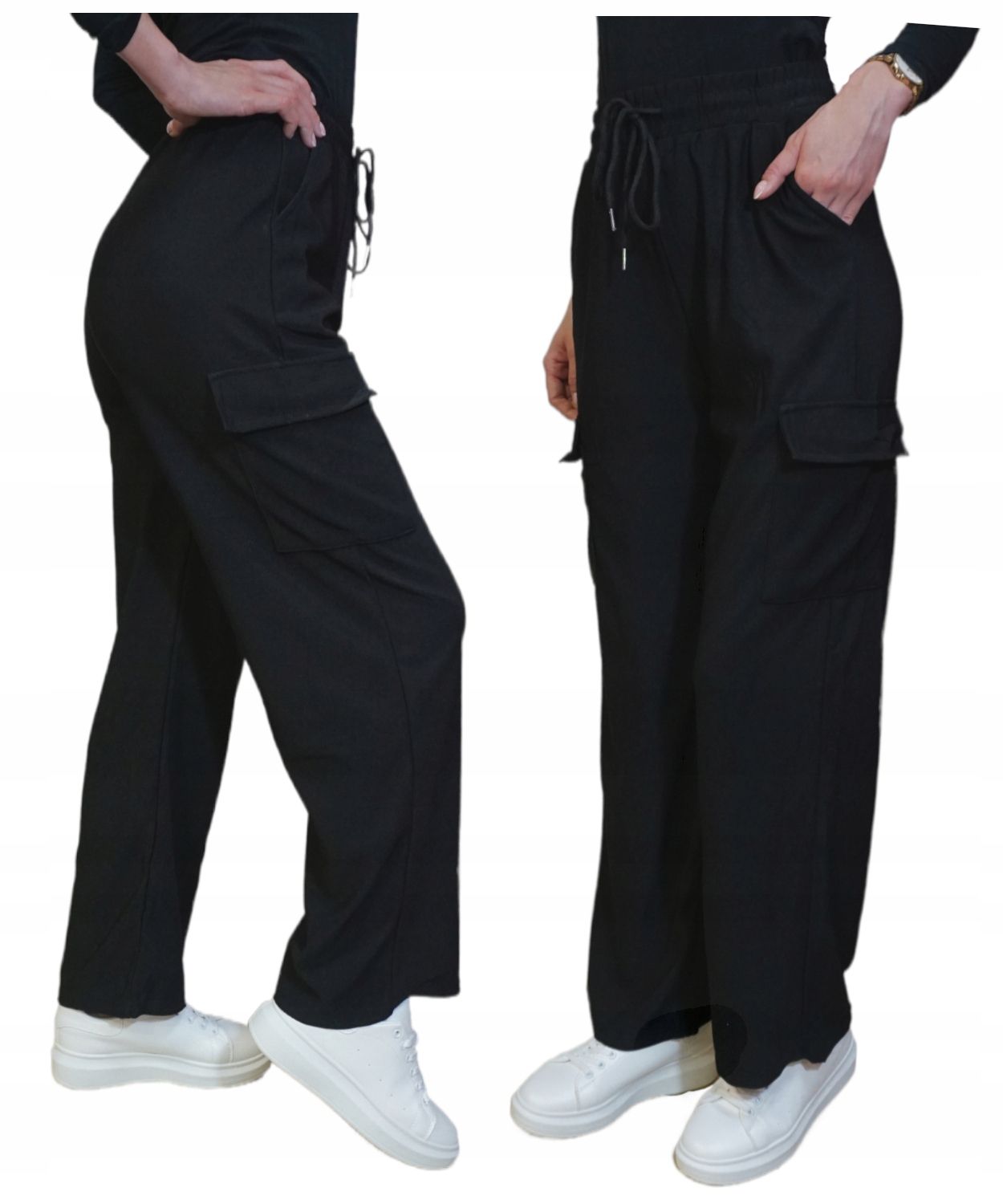  Hose schwarz damen militär mit einem gummiband hoch tailliert s/m