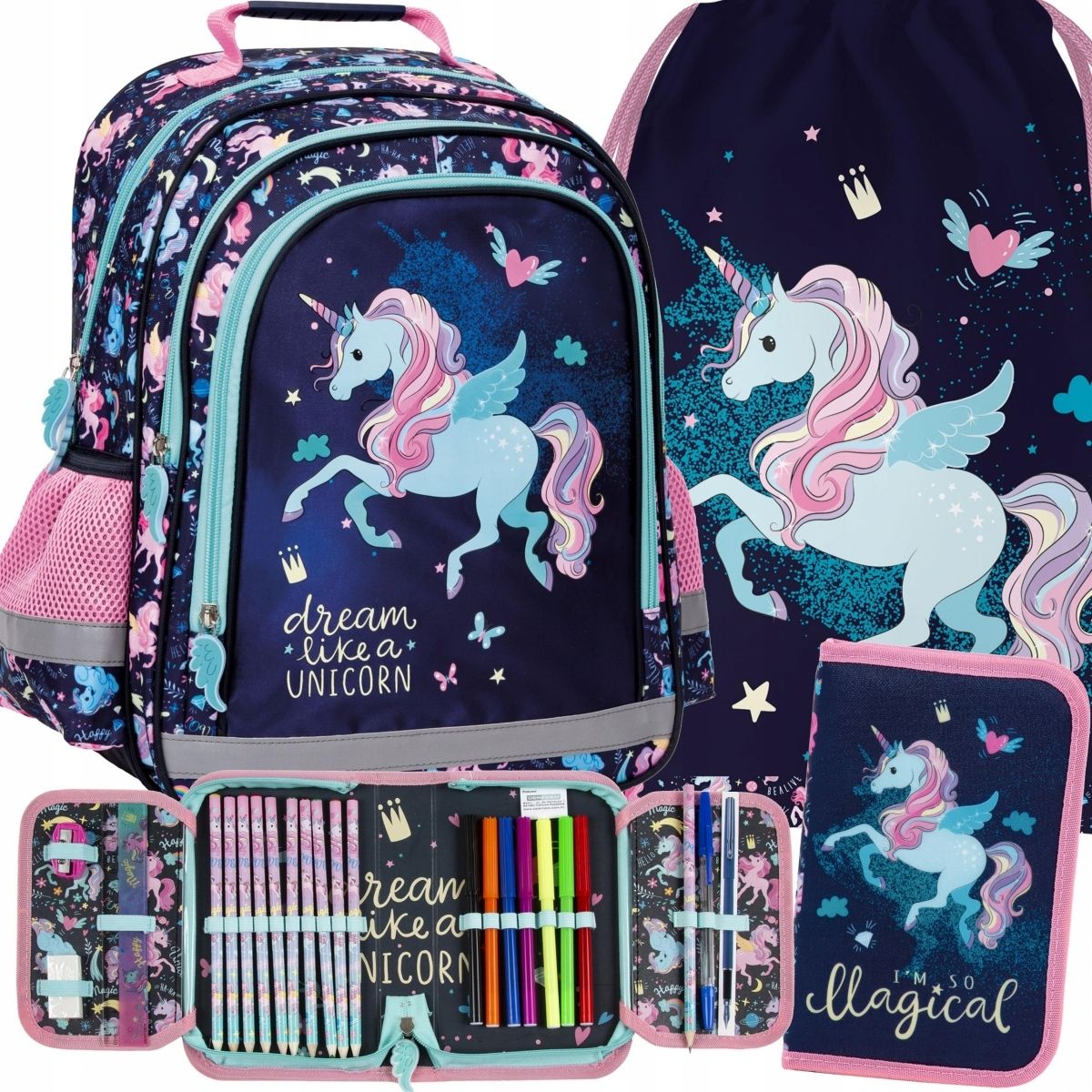  Kuprinė vienaragis mokyklai į 1 klasės podstawowki mergaitėms unicorn derformas