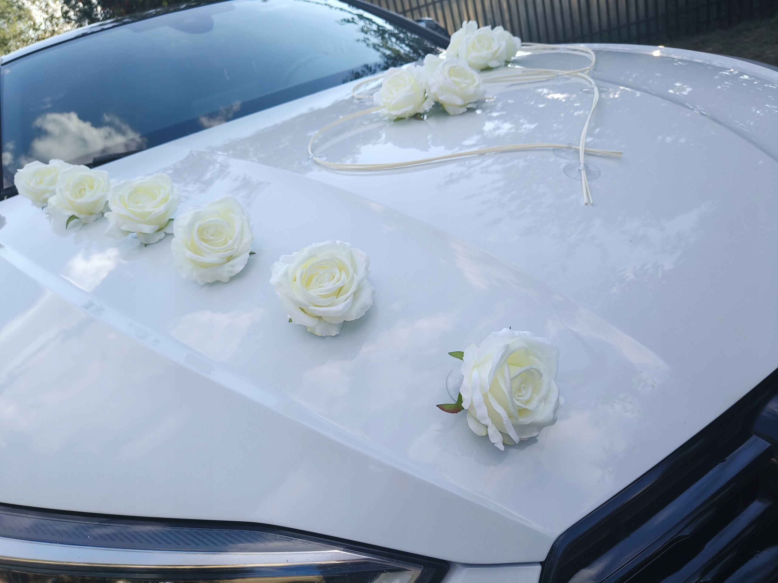  Výzdoba na auto svadba, auto na svadby roze sivobiela množina dekorácie