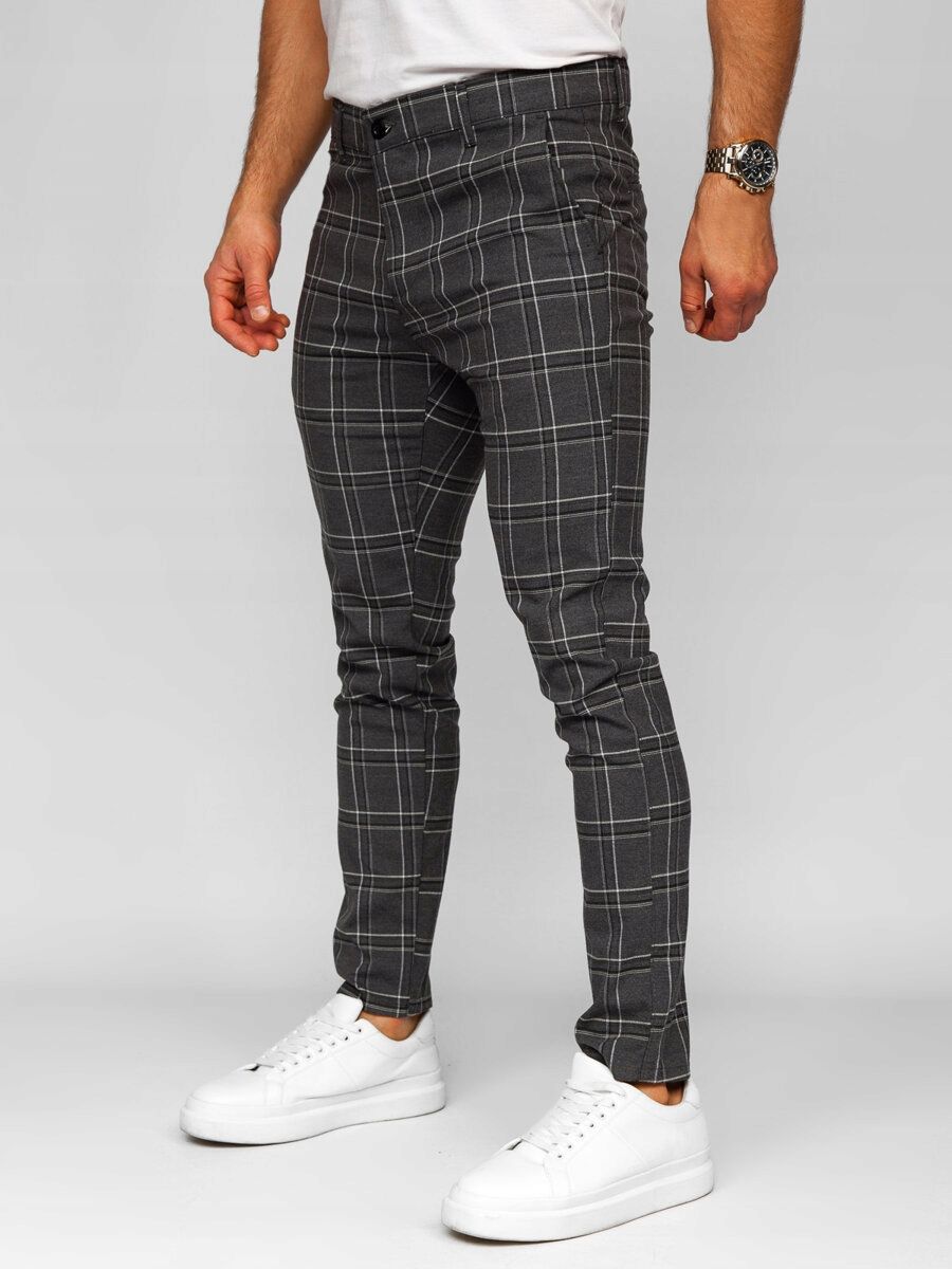  Kalhoty ve stylu chino tkanina kostkovaný meskie šedá 184171 denley_30/s