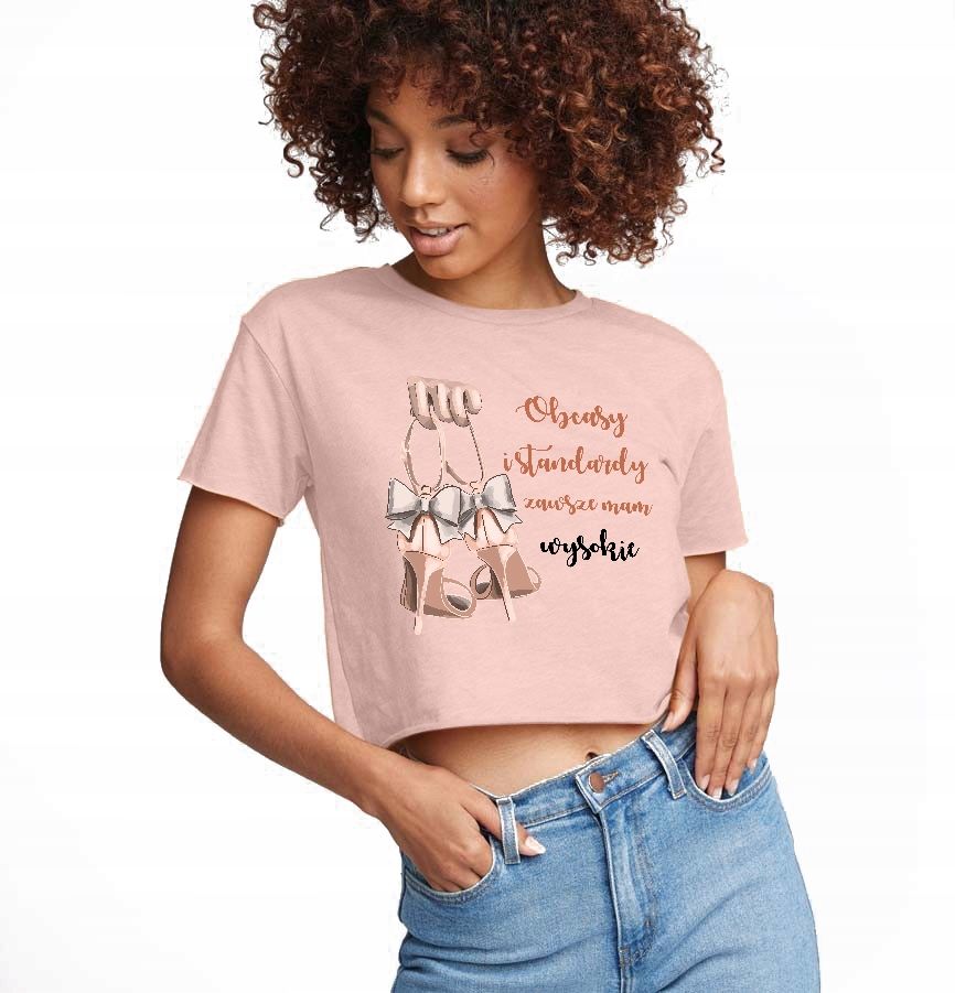  T-shirt kurz crop weiß mermaid muster - s