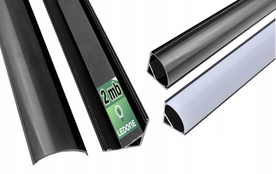  Kopa melns alumīnija profils atzina slim eco led sloksnēm 2m + kapuci