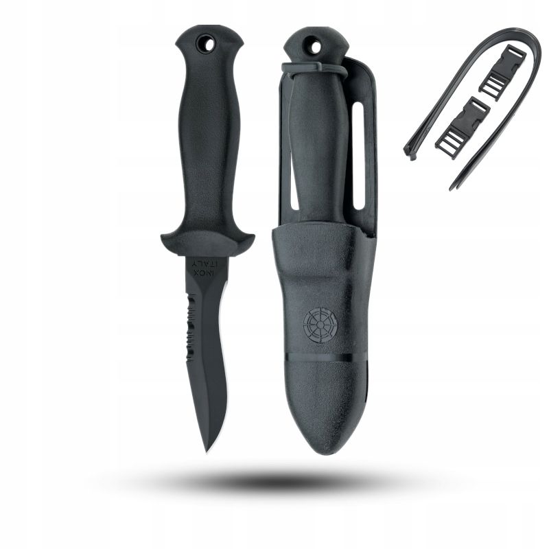  Diving knife mac coltellerie aquatys - black - aqt12.n + case + straps