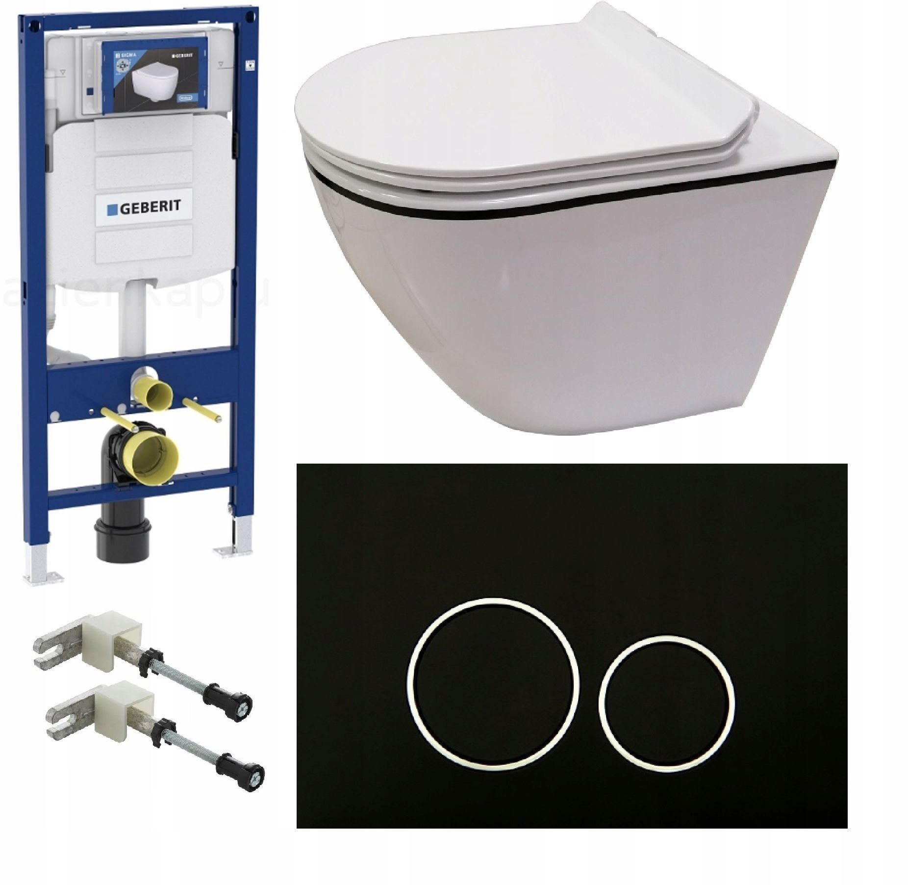 Wc rāmja komplekts geberit + atslēga + tualetes pods melns matēts + dēlis w/o+fresh