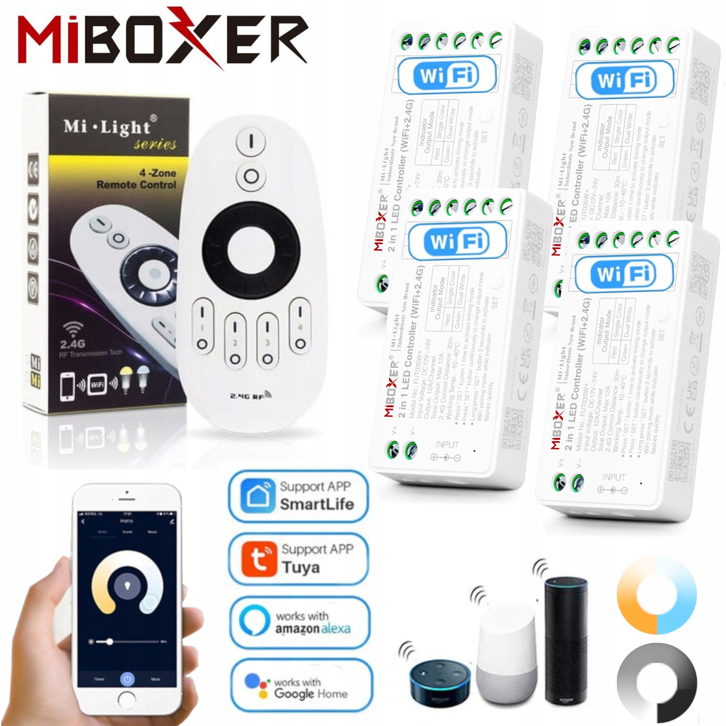  Komplektas valdiklio smart home wifi led'ams mono arba cct + valdymo pultelis zonų
