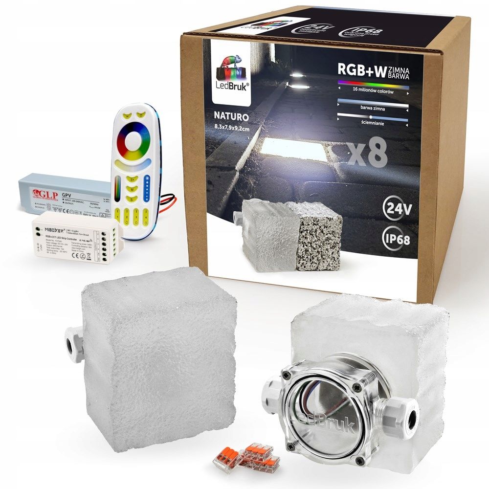  10x led šviečiančios trinkelės ledbruk 24v naturo rgbw bz