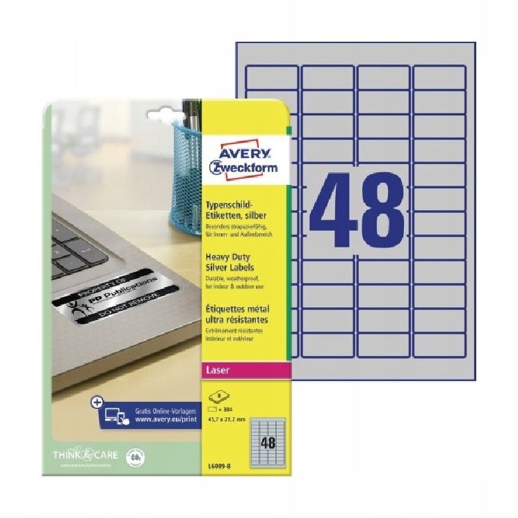  Avery etiketės nominali sidabras 25,4x10mm 6008