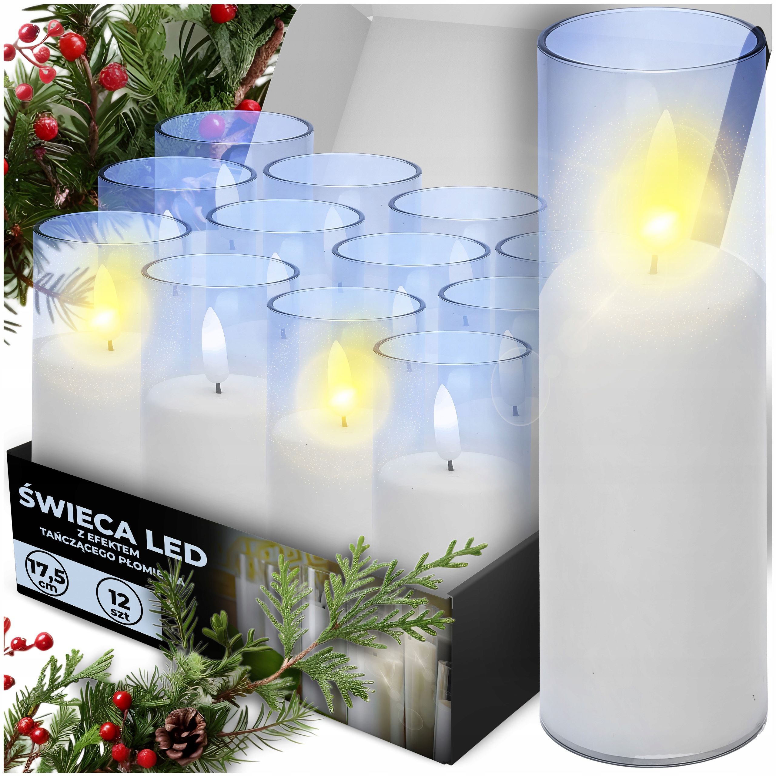  12x suppositories electric contribution for grave candles candle with batteries with glitter 18cm