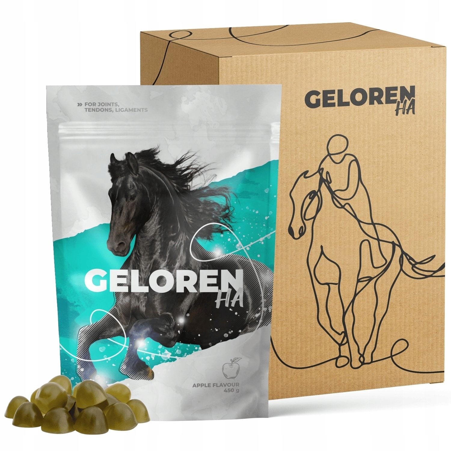  Geloren horse ha - guminukai arkliams obuolių sąnariams kolagenas 180 kompiuterių. 3x450g