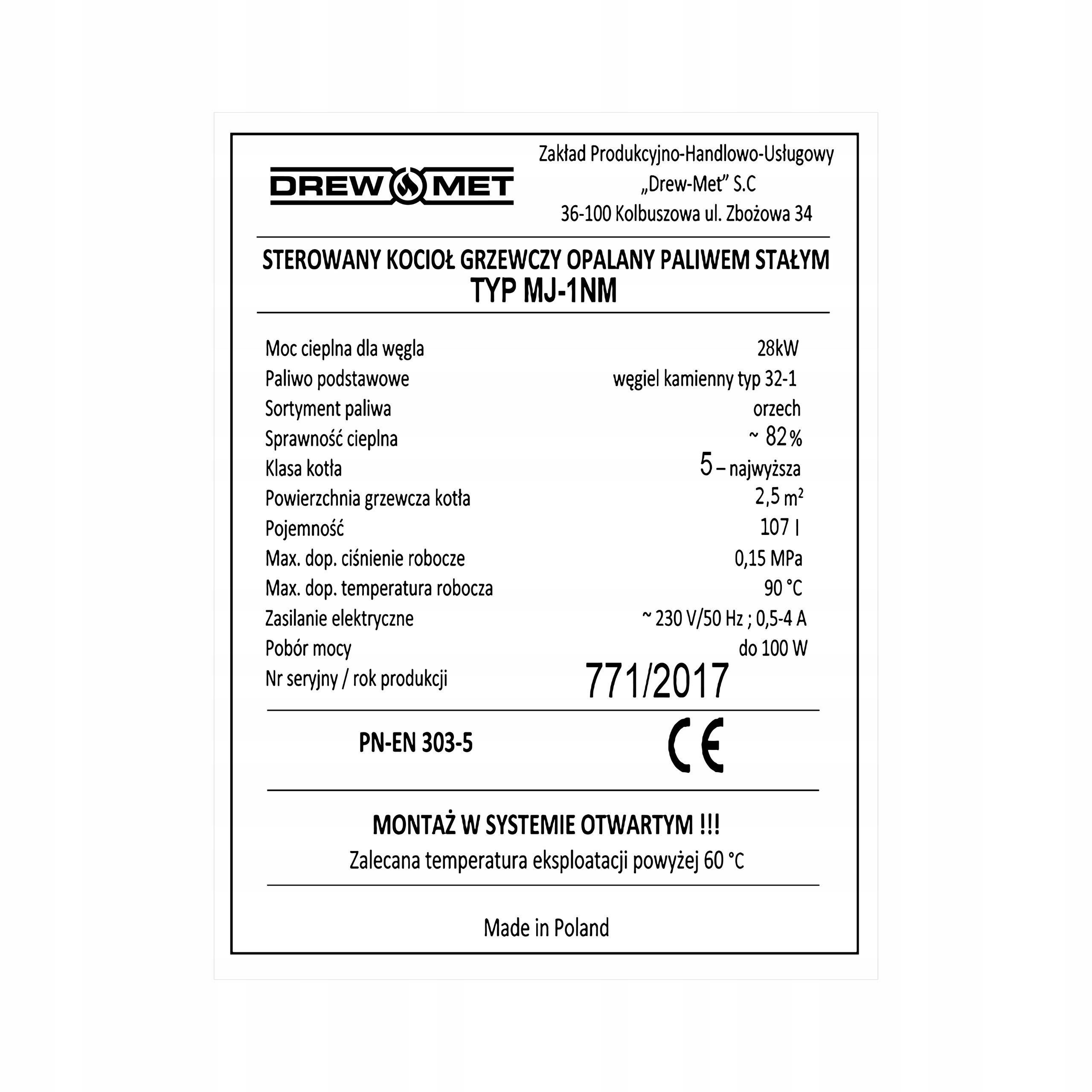  Nameplate sticker on heating boiler kolton others wtornik