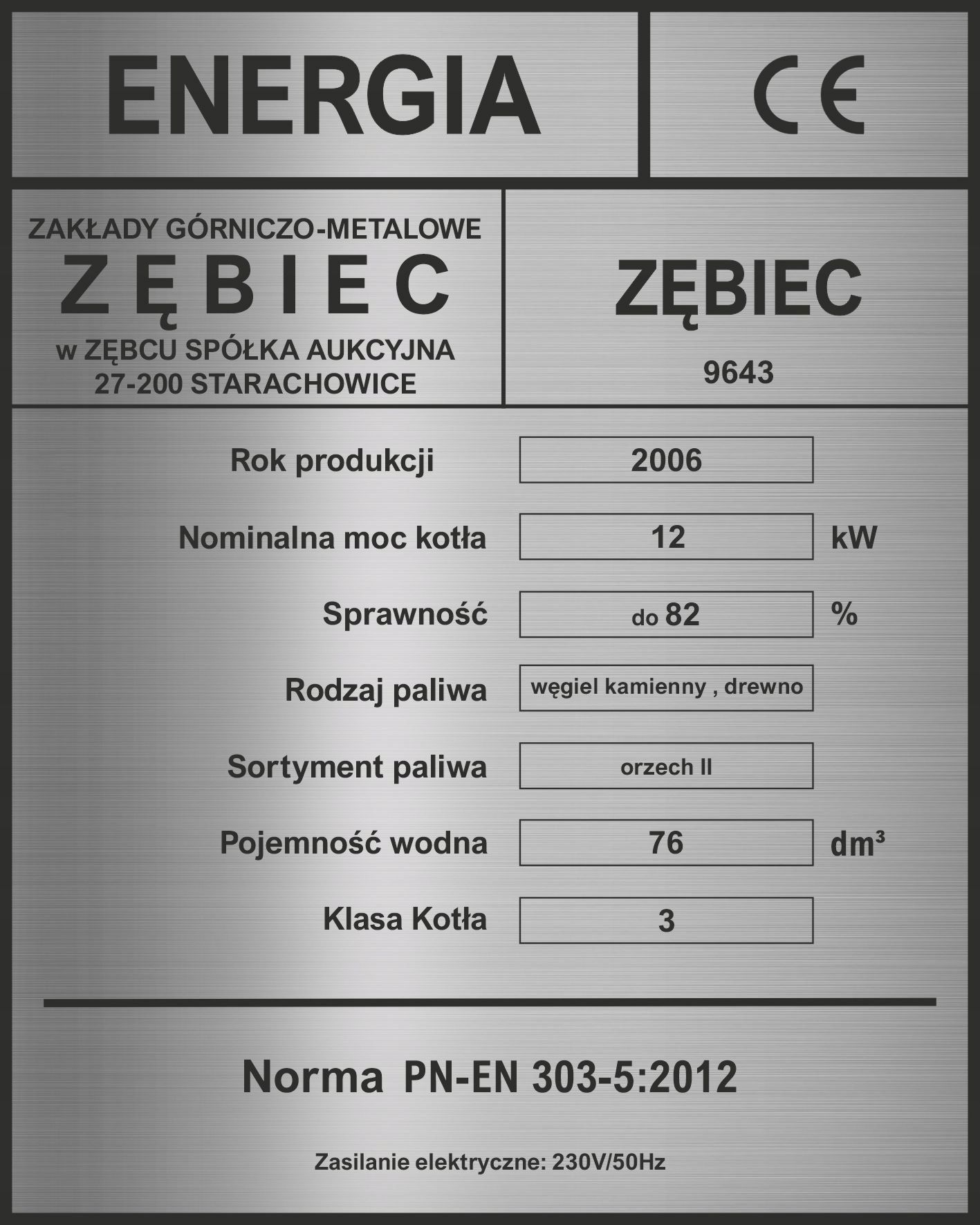  Nameplate sticker on heating boiler kolton others wtornik