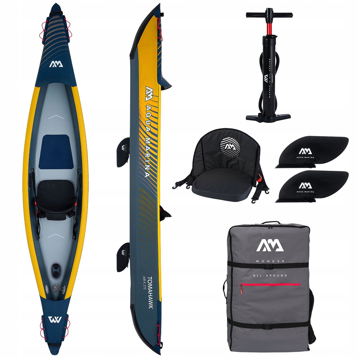  Inflatable kayak aqua marina tomahawk air-k375 375 cm + paddle kp-1