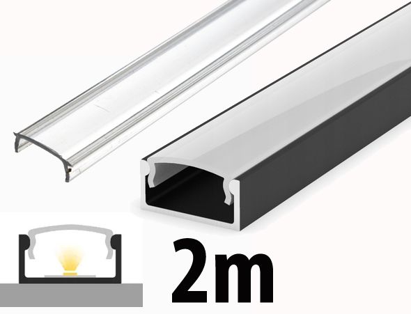  Kopa melns alumīnija profils atzina slim eco led sloksnēm 2m + kapuci