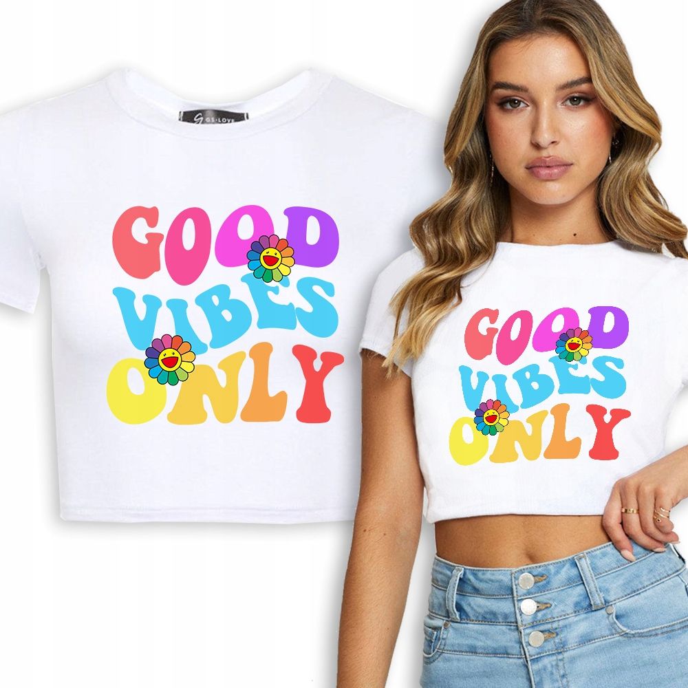  T-shirt kurz crop weiß mermaid muster - s