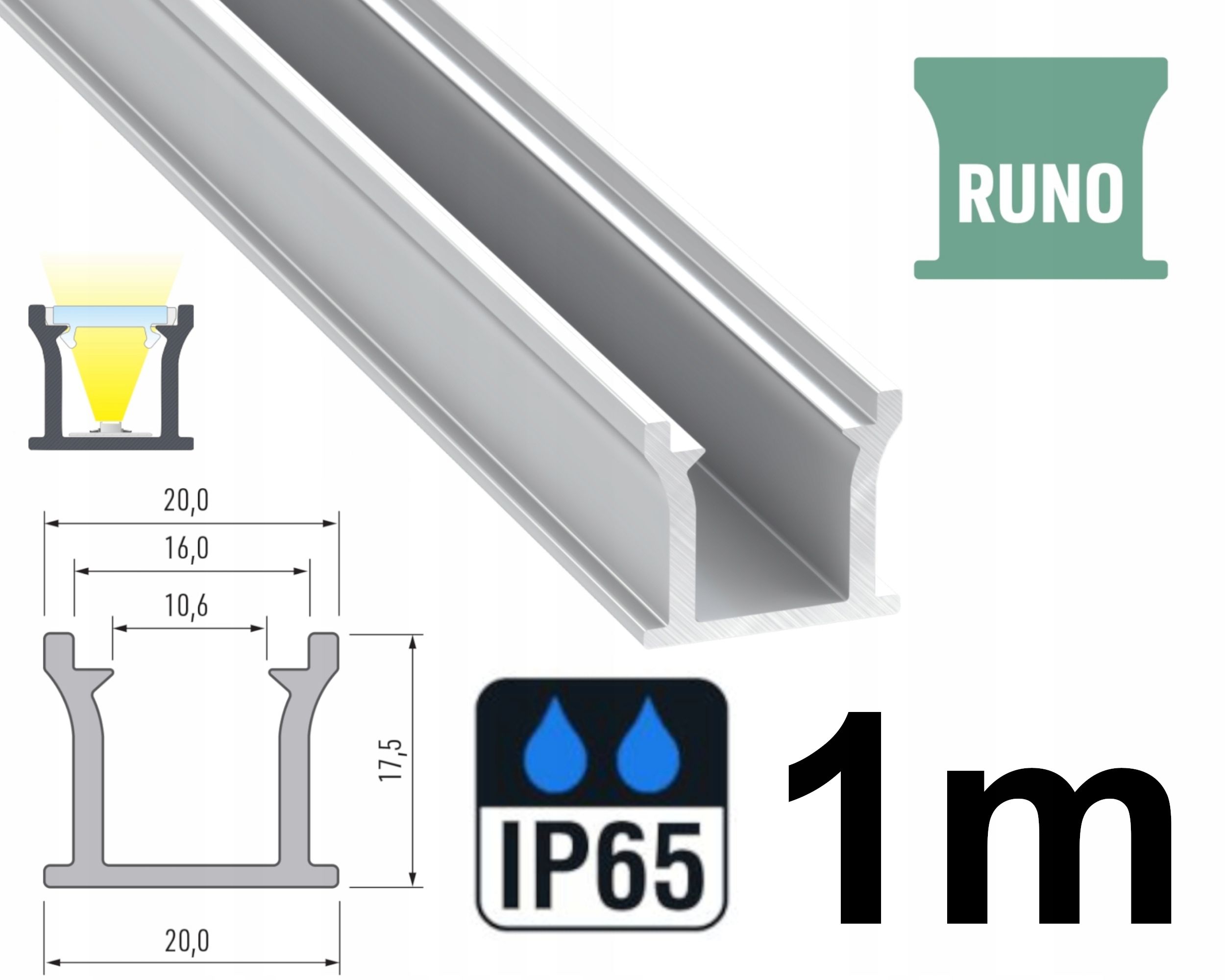  Profils led ūdensizturīgs ip65 ip67 terra sudrabs 2m