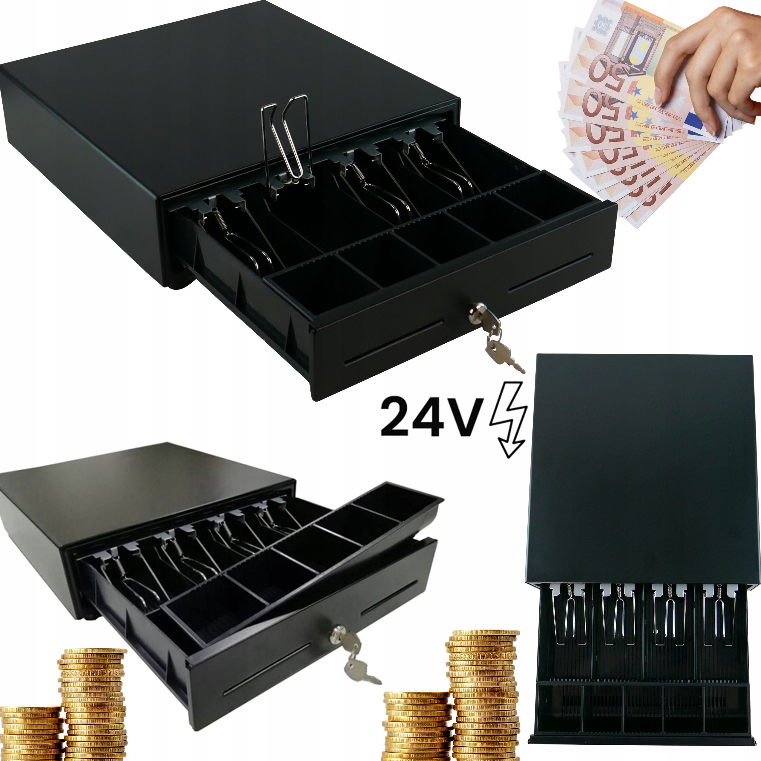  Cash drawer for coins i banknotes for the cash register voltage 24v rj12