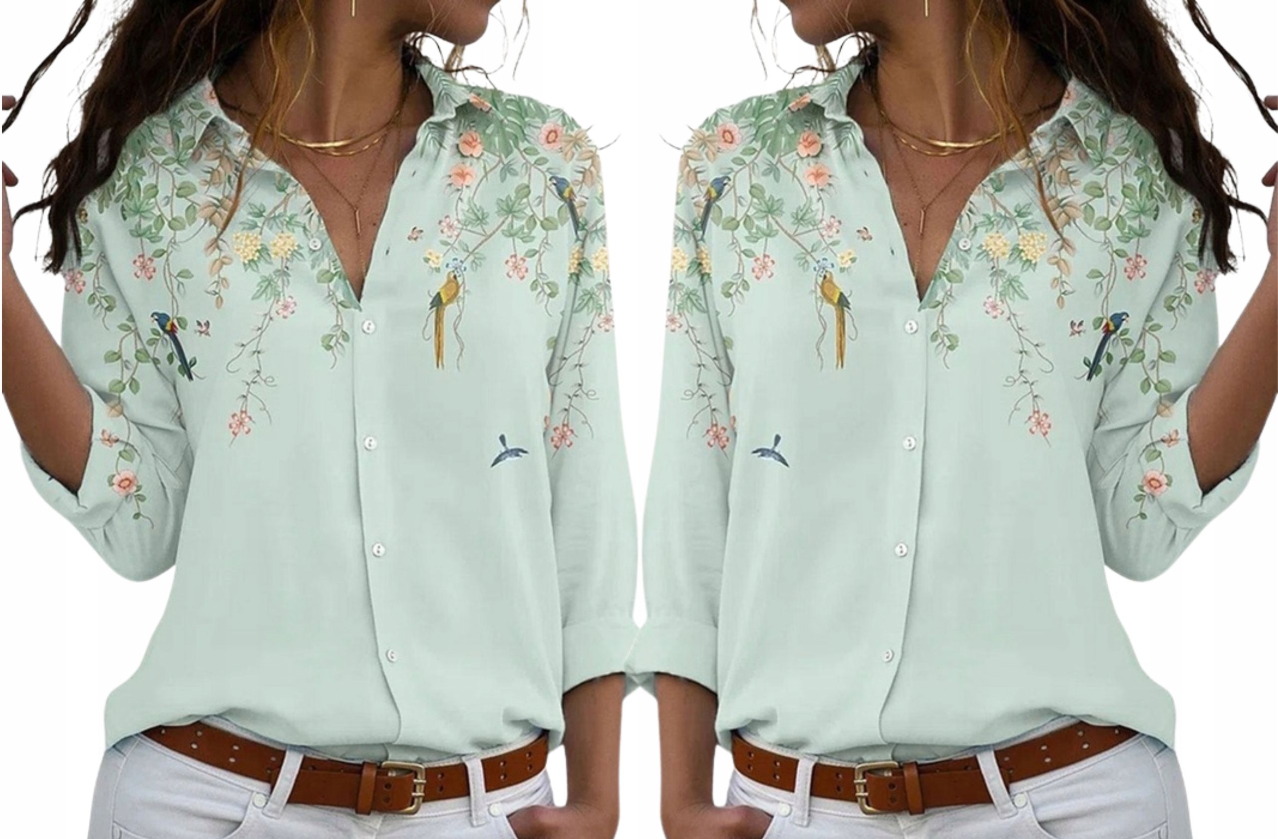  Elegante damenhemden gemustert jahr frühling modisch bluse aufgeknöpft