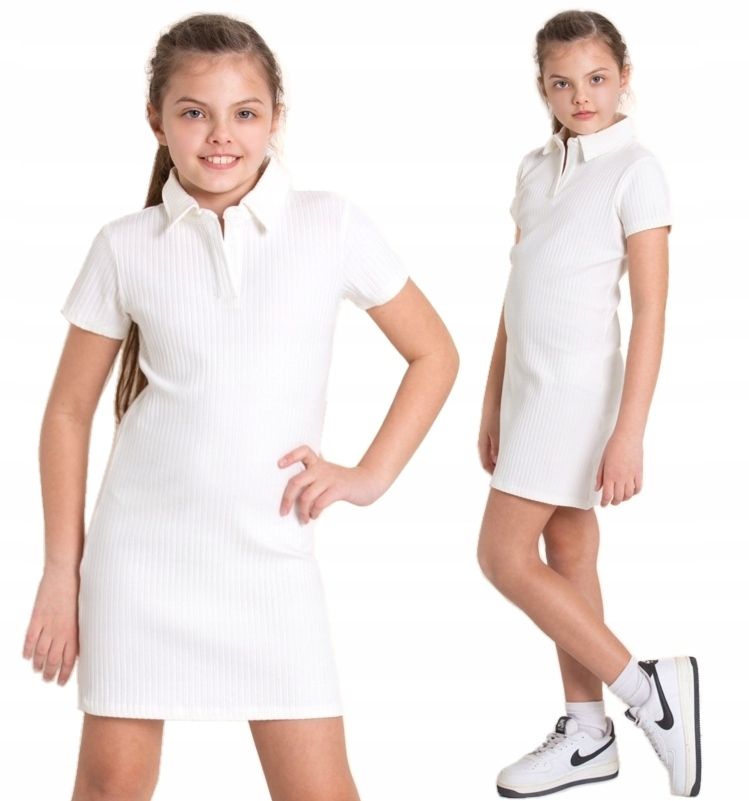  Kleid strickwaren gestreift kragen weiß 146 ns032