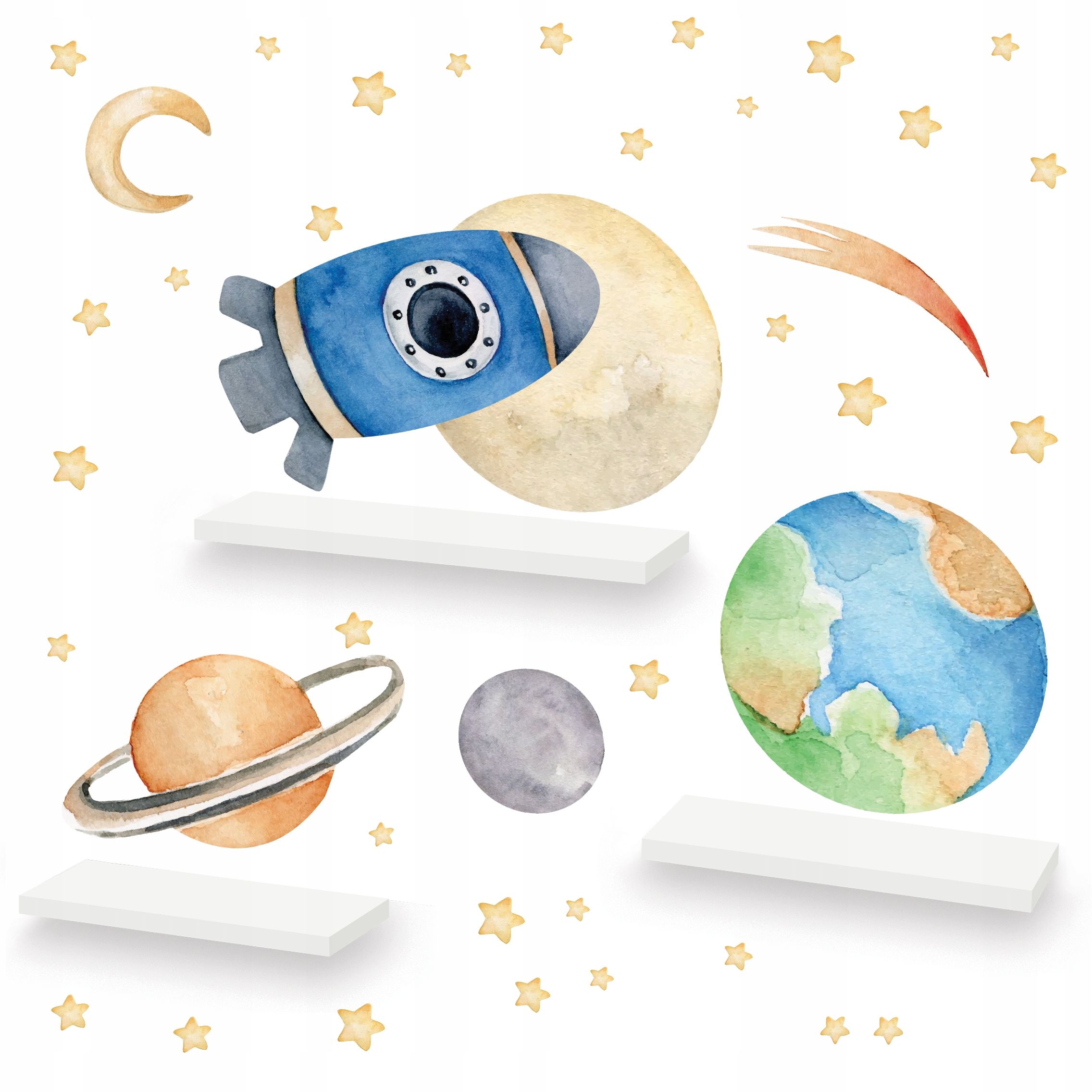  Komplektas 3x lentynėlė lentynos kosmosas planetos + lipdukai i
