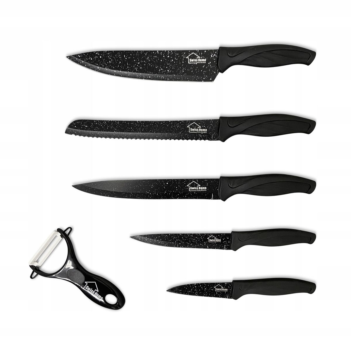  Rinkinys patvarios virtuviniai peiliai 3 kompiuterių. + skustukas swiss home 9999 blk juodas