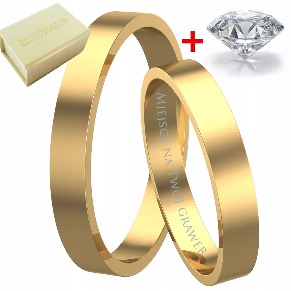  Klassisch trauring aus gold prüfen 585 flach 3 mm + diamant kostenlos + gravur