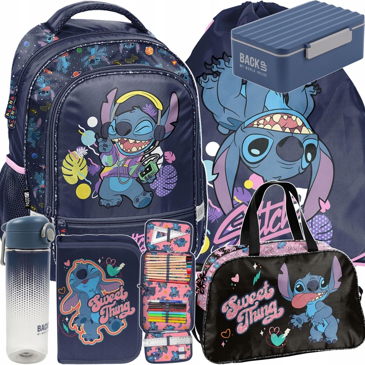  Stitch garnitur 6 elem. rucksack zur schule stich für mädchen in klassen 1-4 paso