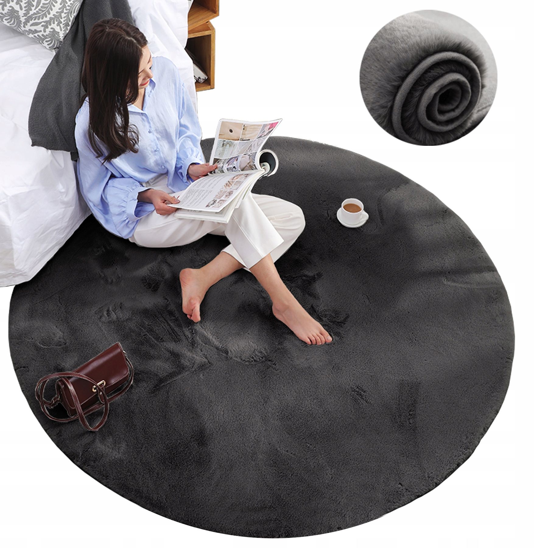  Carpet strado round rabbit rabbit fur non-slip soft loft style 80x80
